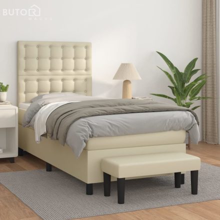 vidaXL krémszínű műbőr rugós ágy matraccal 90 x 200 cm