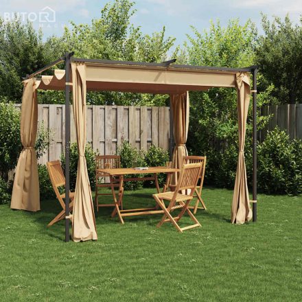 vidaXL tópszínű acél pavilon függönyökkel 3 x 3 m