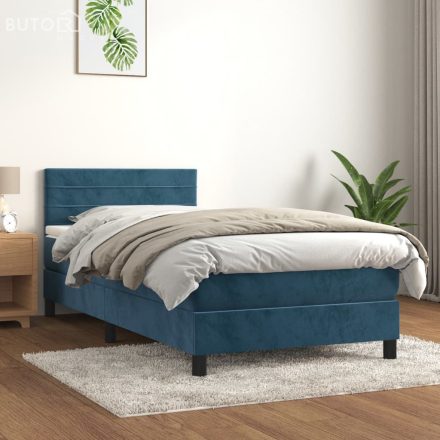 vidaXL sötétkék bársony rugós ágy matraccal 80 x 200 cm