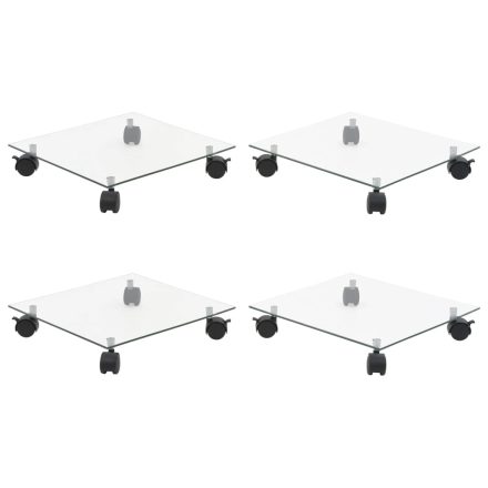 vidaXL 4 db négyzet alakú edzett üveg görgős növénytartó 35 x 35 cm