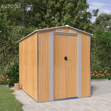 vidaXL világosbarna horganyzott acél kerti fészer 192x274x223 cm