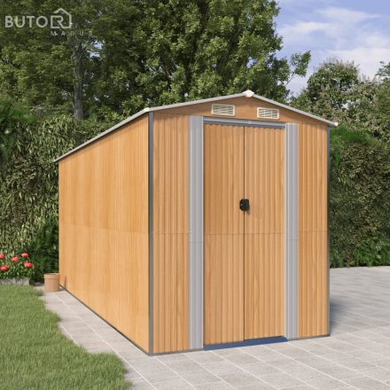 vidaXL világosbarna horganyzott acél kerti fészer 192 x 440 x 223 cm