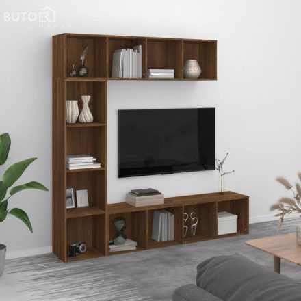 vidaXL 3 részes barna tölgy színű fa könyv/TV-szekrény 180x30x180 cm