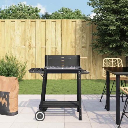 vidaXL fekete acél faszenes BBQ grillező kerekekkel