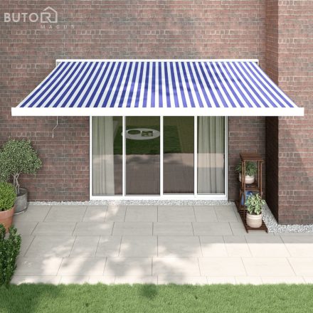 vidaXL kék és fehér szövet és alumínium behúzható napellenző 4 x 3 m