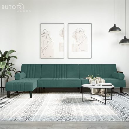 vidaXL sötétzöld L-alakú bársony kanapéágy 260x140x70 cm