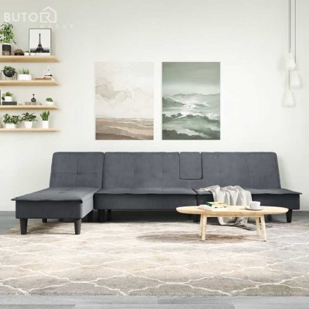 vidaXL sötétszürke L-alakú bársony kanapéágy 255x140x70 cm