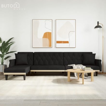 vidaXL fekete L-alakú bársony kanapéágy 271x140x70 cm