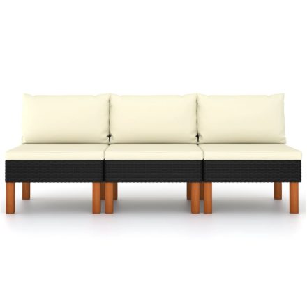 vidaXL 3 db polyrattan és tömör eukaliptuszfa középső kanapé