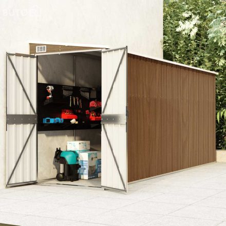 vidaXL barna acél falhoz erősíthető kerti fészer 118 x 382 x 178 cm