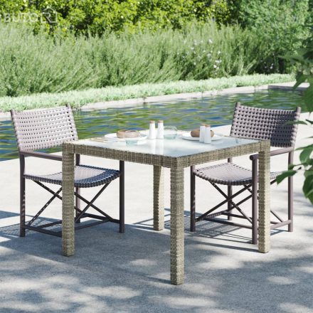 vidaXL szürke polyrattan és edzett üveg kerti asztal 90 x 90 x 75 cm