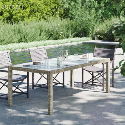 vidaXL szürke polyrattan és edzett üveg kerti asztal 190 x 90 x 75 cm
