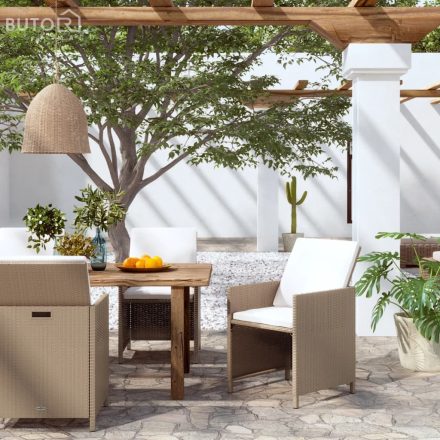 vidaXL 4 db bézs polyrattan kerti szék párnával