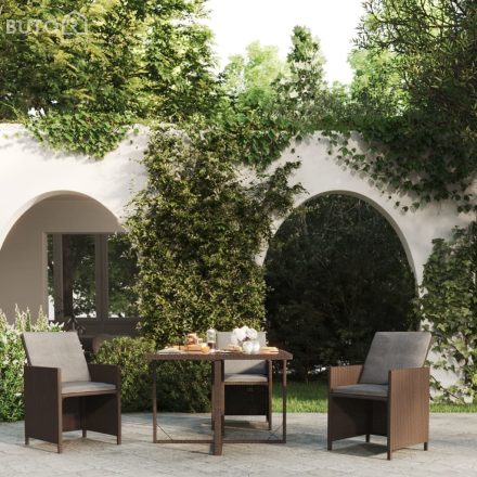 vidaXL barna polyrattan és üveg kerti asztal 109 x 107 x 74 cm