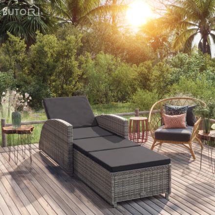 vidaXL szürke polyrattan napozóágy sötétszürke párnával