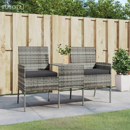 vidaXL kétszemélyes antracitszürke polyrattan kanapé teázóasztallal