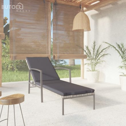 vidaXL szürke kerti polyrattan napozóágy párnával