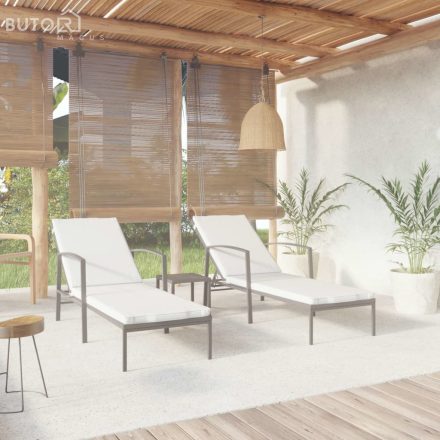 vidaXL 2 db fekete polyrattan napozóágy asztallal