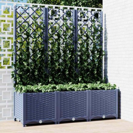 vidaXL kékszürke PP rácsos kerti ültetőláda 120 x 40 x 136 cm