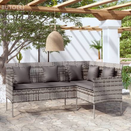 vidaXL szürke polyrattan L-alakú kanapé párnákkal