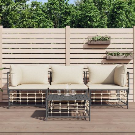 vidaXL 4 részes antracitszürke polyrattan kerti ülőgarnitúra párnákkal