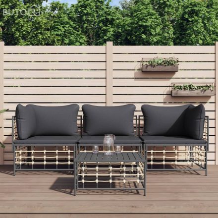 vidaXL 4 részes antracitszürke polyrattan kerti ülőgarnitúra párnákkal