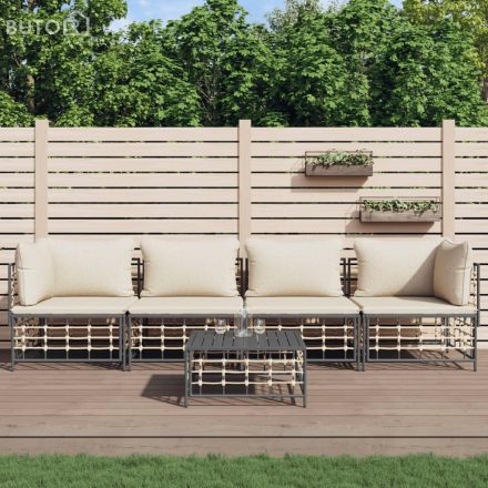 vidaXL 5 részes antracitszürke polyrattan kerti ülőgarnitúra párnákkal