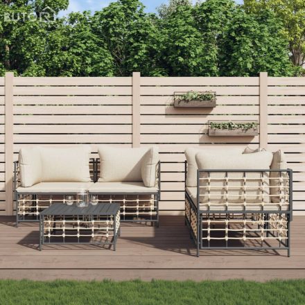 vidaXL 5 részes antracitszürke polyrattan kerti ülőgarnitúra párnákkal