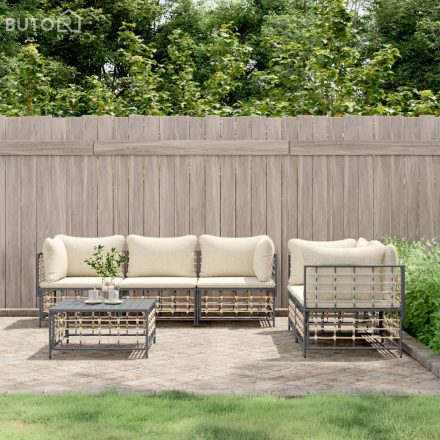 vidaXL 6 részes antracitszürke polyrattan kerti ülőgarnitúra párnákkal