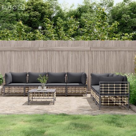 vidaXL 8 részes antracitszürke polyrattan kerti ülőgarnitúra párnákkal