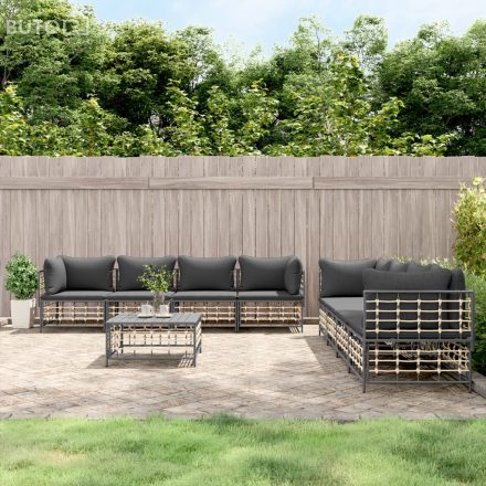 vidaXL 9 részes antracitszürke polyrattan kerti ülőgarnitúra párnákkal