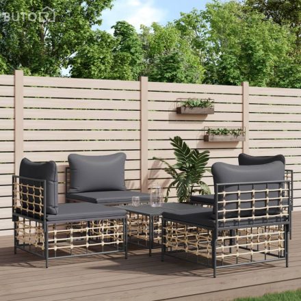 vidaXL 5 részes antracitszürke polyrattan kerti ülőgarnitúra párnákkal