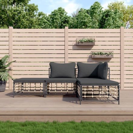 vidaXL 4 részes antracitszürke polyrattan kerti ülőgarnitúra párnákkal