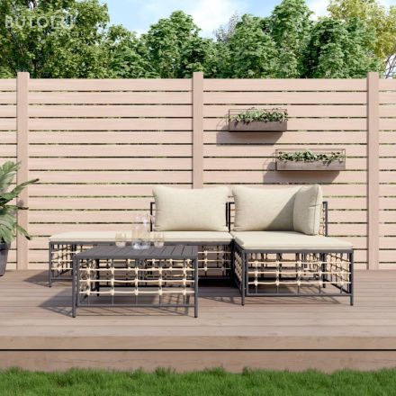 vidaXL 5 részes antracitszürke polyrattan kerti ülőgarnitúra párnákkal