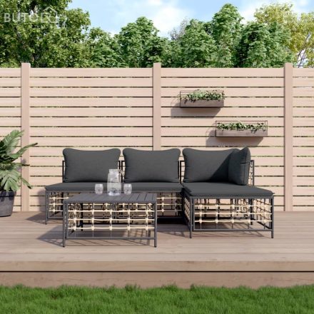 vidaXL 5 részes antracitszürke polyrattan kerti ülőgarnitúra párnákkal
