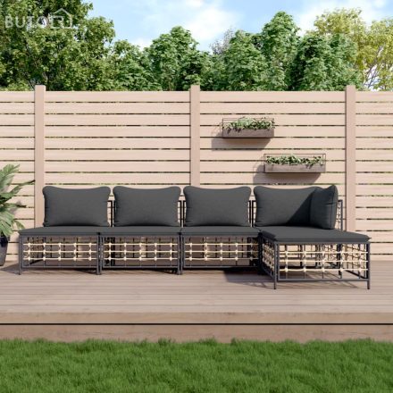 vidaXL 5 részes antracitszürke polyrattan kerti ülőgarnitúra párnákkal