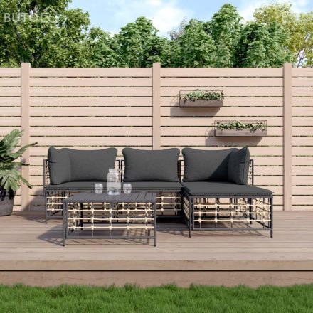 vidaXL 4 részes antracitszürke polyrattan kerti ülőgarnitúra párnákkal
