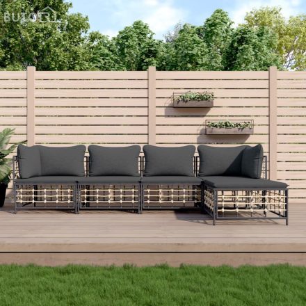 vidaXL 5 részes antracitszürke polyrattan kerti ülőgarnitúra párnákkal