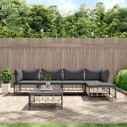 vidaXL 6 részes antracitszürke polyrattan kerti ülőgarnitúra párnákkal