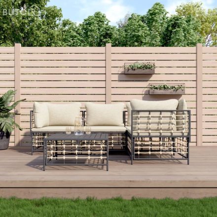 vidaXL 5 részes antracitszürke polyrattan kerti ülőgarnitúra párnákkal