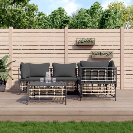 vidaXL 5 részes antracitszürke polyrattan kerti ülőgarnitúra párnákkal