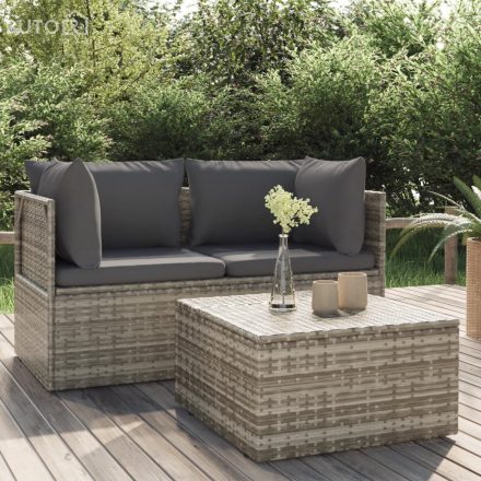 vidaXL 3 részes szürke polyrattan kerti ülőgarnitúra párnákkal