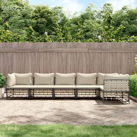 vidaXL 6 részes antracitszürke polyrattan kerti ülőgarnitúra párnákkal