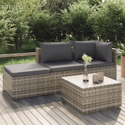vidaXL 4 részes szürke polyrattan kerti ülőgarnitúra párnákkal