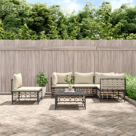 vidaXL 6 részes antracitszürke polyrattan kerti ülőgarnitúra párnákkal
