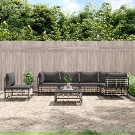 vidaXL 7 részes antracitszürke polyrattan kerti ülőgarnitúra párnákkal