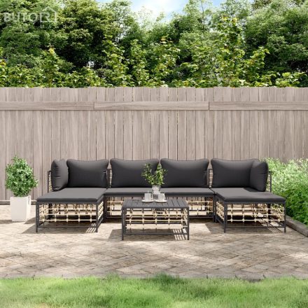 vidaXL 7 részes antracitszürke polyrattan kerti ülőgarnitúra párnákkal