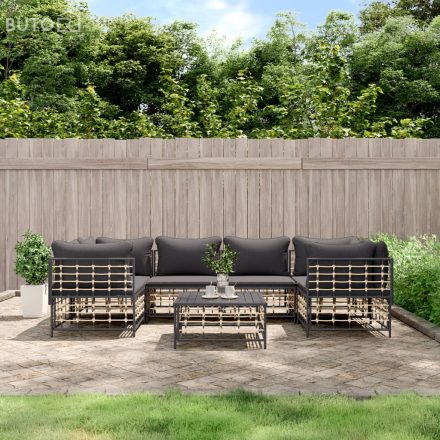 vidaXL 7 részes antracitszürke polyrattan kerti ülőgarnitúra párnákkal