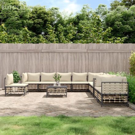 vidaXL 11 részes antracitszürke polyrattan kerti ülőgarnitúra párnával