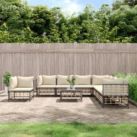 vidaXL 9 részes antracitszürke polyrattan kerti ülőgarnitúra párnákkal